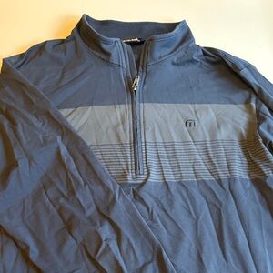 Travis Mathew Blue and Gray Quarter-Zip Polo